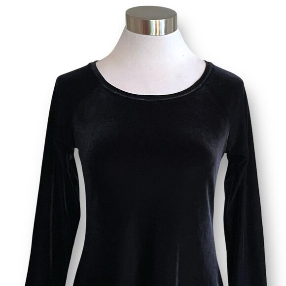 Vintage 90s Moda Intl Skater Dress XS Black Stretch Velvet Velour Goth Witchcore - Picture 3 of 6